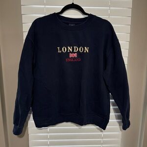 Classic Navy Crewneck Sweater with London England Design
